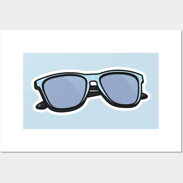 Summer Shiny Blue Sun Glasses Sticker vector illustration. Summer glasses object icon concept. Summer fashion glasses sticker design for motorbike and fashion with shadow. Wall Art by AlviStudio